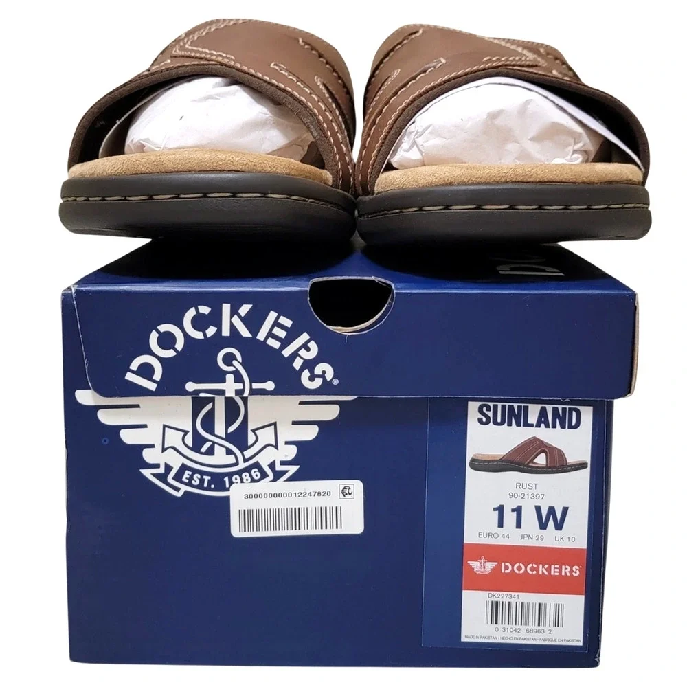 Dockers Sunland Casual Faux Leather Slide Sandals Men Size US 11W Rust Brown